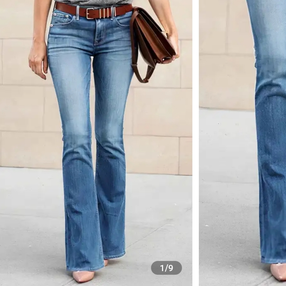 Classic Flare Hem High Waist Jeans  Navy Blue /S